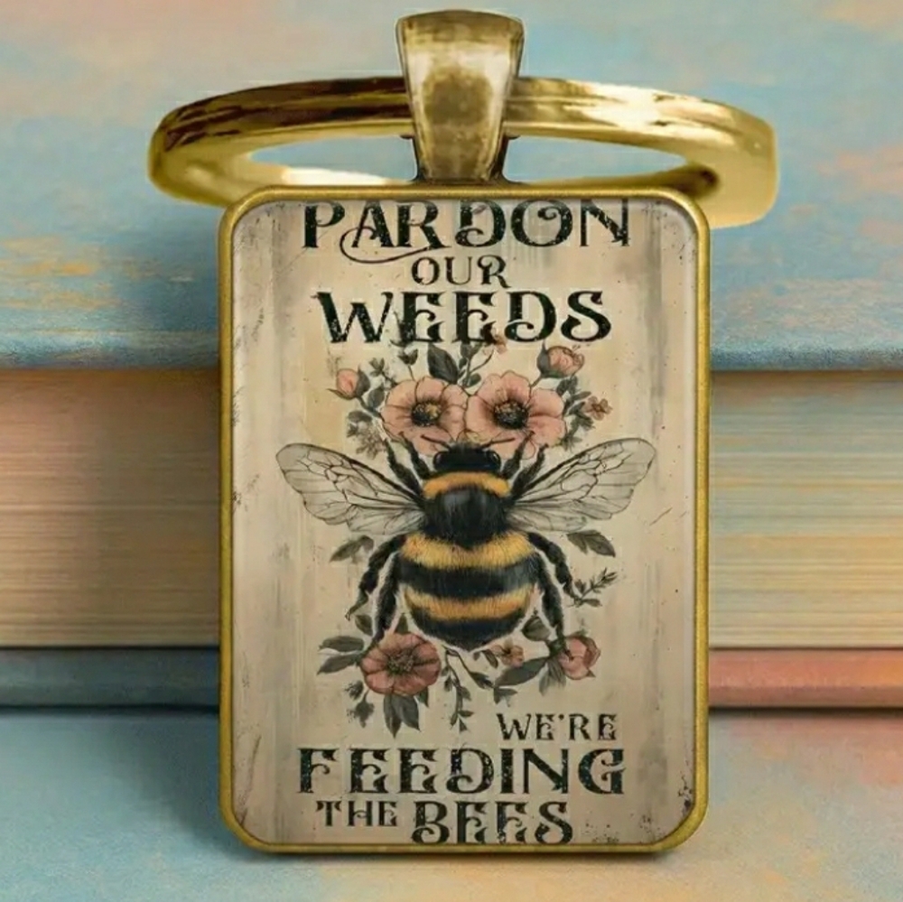 NEW! Gold Bee 'Parden Our Weeds' Keychain